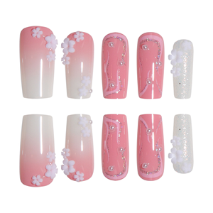 <span class=keywords><strong>Uñas</strong></span> Postizas de ABS Estilo Francés <span class=keywords><strong>con</strong></span> Flores 3D, <span class=keywords><strong>Uñas</strong></span> Cuadradas Rosas <span class=keywords><strong>con</strong></span> Purpurina, <span class=keywords><strong>Uñas</strong></span> de Bailarina, <span class=keywords><strong>Uñas</strong></span> Postizas de Cobertura Completa - Product Image 2