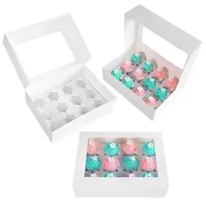 Individuell bedruckte Bäckerei-Muffins-Verpackungsboxen für Cupcakes Mini-Bäckbox weiß mit Einsatzbox mit Fenster