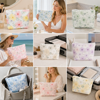 Pochette cosmétique à imprimé floral d'hibiscus tropical, plusieurs motifs, fermeture éclair blanche, sac à maquillage pour voyage, toilette, plage
