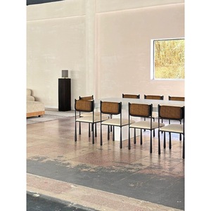 Chaise de salle à manger vintage, structure en métal, siège rembourré, style Wabi Sabi, pour usage domestique, adulte - Product Image 4