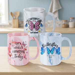 Taza de Café de Cerámica Ecológica Minimalista de 15 oz con Textura de Mármol Navideña, Personalizable con Logotipo, para Sublimación - Product Image 3