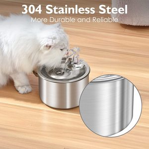 Dispenser air hewan peliharaan baja tahan karat, air mancur air kucing logam otomatis dengan mangkuk bahan plastik karbon aktif bisu untuk anjing - Product Image 5