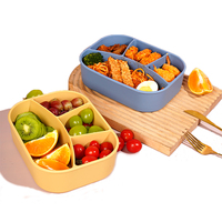 Boîte à lunch en silicone de qualité alimentaire personnalisée à 4 compartiments, couvercle anti-fuite, empilable, compatible micro-ondes et lave-vaisselle, service OEM/ODM