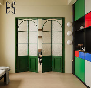 Portes coulissantes et pliantes en alliage d'aluminium vert, style rétro français, idéales pour les chambres et les bureaux (vente en gros) - Product Image 1