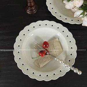 Style cour française en relief Vintage dentelle garniture <span class=keywords><strong>creuse</strong></span> en céramique soupe pâtes <span class=keywords><strong>assiette</strong></span> à Dessert commerce extérieur surplus plats assiettes - Product Image 1