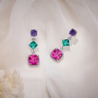 Anting Bunga Es Tiga Warna Pink Ungu, Berkilau, Elegan, untuk Pengantin, Pesta Pernikahan, Model Persegi, Potongan Berlian Gula, Diskon Besar di Dubai