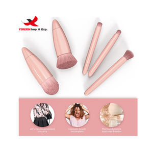 Lot de 5 pinceaux de maquillage portables miniatures, rose pâle, mignons, pour le voyage, vente en gros, prix bas, pour l'approvisionnement mixte - Product Image 6