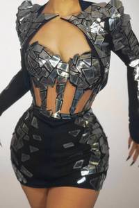 Thiết Kế Long Lanh Sequin Áo Ngực Top <span class=keywords><strong>Mini</strong></span> Váy Dj Ca Sĩ Vũ Công Sân Khấu Hiệu Suất Trang Phục Phụ Nữ Sexy Câu Lạc Bộ Đêm Trang Phục Bộ - Product Image 4