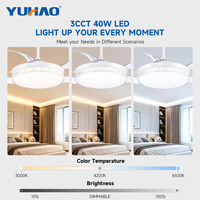 Ventilateur de plafond LED rétractable avec télécommande, moteur BLDC, 50 pouces, pour hôtellerie, salon et salle à manger, fabrication OEM ODM