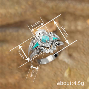 Anello in Argento T0882 con Diamante e Pietre Laterali in Turchese, Taglio Brillante Rotondo, Colore G Naturale, per Fidanzamento Femminile - Product Image 4