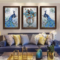 Peinture murale texturée de style chinois moderne avec finition mate, motif paon, pour décoration murale de luxe dans le salon