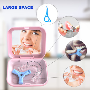 Portable square braces case with <b>mirror</b>, dustproof, easy to clean, cross-border orthodontic retainer and denture storage <b>box</b>. - Product Image 1