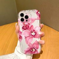 Coque de téléphone portable en silicone TPU de luxe avec imprimé floral rose et bord ondulé pour iPhone X, XR, XS Max, 11, 12, 13, 14, 15, 16, 17