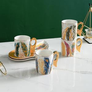 Taza de Cerámica Estilo Europeo con Alas de Ángel Doradas para Desayuno o Té de la Tarde con Plato para Postre - Product Image 5