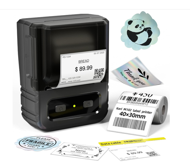 Portable M102 Label Maker Machine Thermal Barcode Printer for Office Home Use Inkless Address Logo Price Tag Plastic
