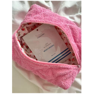 20*12*8Cm Custom Terry Cloth Makeup Bag Personalized Embroidery Logo Fluffy Cosmetic Pouch Large Capacity Zipper Toiletry Bag - Product Image 6