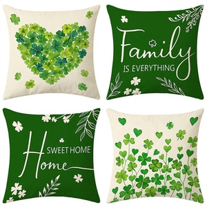 Ensemble de housses de coussin irlandaises pour la Saint-Patrick, motif trèfle porte-bonheur, en <span class=keywords><strong>lin</strong></span> - Product Image 1