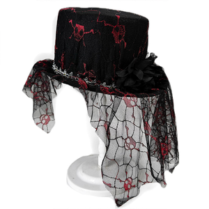 Sombrero de Copa de Malla con Diseño de Calavera para Halloween, Negro, Unisex, para Actuaciones Escénicas, Transpirable, con Protección Solar, de Poliéster, Alto - Product Image 3