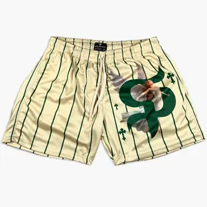 Custom Sublimation Printed Blank 5 Inches Inseam Summer Mesh Shorts Cream Color Basketball Men's Mesh Shorts