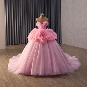 251106 Robe de Quinceañera Princesse Sweetheart à Volants, Coupe Empire, Broderie de Cristaux Naturels, Dentelle et Perles, Traîne Chapelle, Longueur Ras du Sol, pour Soirée - Product Image 2