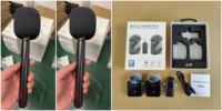 Kit de microphone sans fil 3-en-1 avec 2 micros, support portable, micro-cravate pour téléphone, caméra, studio, vlog, enregistrement vidéo et interview