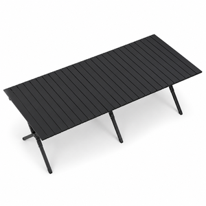 Grande <span class=keywords><strong>table</strong></span> pliante de <span class=keywords><strong>camping</strong></span> et de pique-nique en fer noir à lattes avec base en X et sac de transport - Durable, empilable, portable - Product Image 4