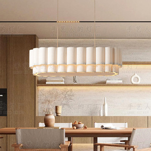 Lustre long de style français en tissu blanc avec LED pour restaurant, salon de thé, bar, salle à manger - Product Image 4