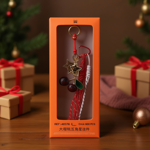 Porte-clés étoile cerise avec pompon en corde, boîte de 600 pièces pour décoration et cadeau - Product Image 2