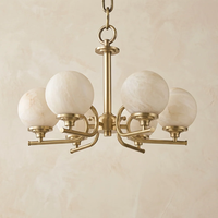 Lustre globe moderne de luxe à 6 lumières de style français, en laiton et albâtre espagnol, pour salle à manger et îlot de cuisine