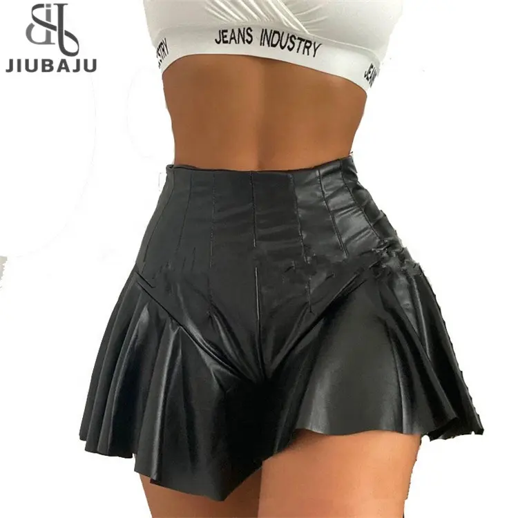 Mulheres Sexy PU Leather Shorts Meninas Discoteca Curta Saia De Dança Shorts Pantskirt Ruffles Calças Curtas