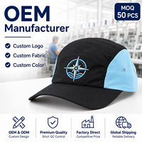 Topi 5 Panel Bordir Kompas Laut Kustom Hitam Biru Langit Ringan Lembut Berpinggiran Melengkung Dapat Disesuaikan Outdoor Unisex