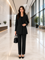 Ensemble de costume pour femme de luxe, blazer noir formel à un bouton, pantalon droit, vêtements de bureau, tenue de carrière, haut de gamme