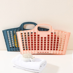 Plastic <b>Storage</b> <b>Basket</b> Rectangle Foldable With Handles For Bathroom Laundry <b>Toy</b> Snack Clothes Organizing White Gray Blue Pink - Product Image 4
