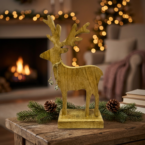 Handmade Wooden <b>Reindeer</b> Figure Rustic <b>Christmas</b> <b>Decor</b> Animal Sculpture Tabletop Display Living Room Decoration 1PC - Product Image 2