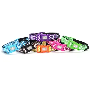 Colorful Chevron Strap Nylon Dog Pet Collar With Heavy Duty Triangle R-ing