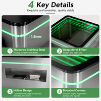 Table de bar mobile LED éclairée, tables oblongues, miroir infini, table de bar en acier inoxydable, plateau en verre 7 couleurs pour boîte de nuit, pub