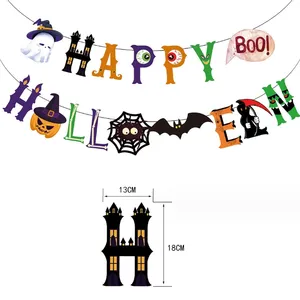 Halloween labu horor bendera laba-laba spanduk selamat Halloween untuk dekorasi pesta Halloween