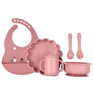 Juego de alimentación de silicona para bebé, cuenco y cuchara, tenedor, vajilla de silicona para bebé, impermeable, Plato de grado alimenticio con babero OEM, superventas - Product Image 2