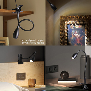Lampes <span class=keywords><strong>de</strong></span> lecture à LED pour <span class=keywords><strong>lit</strong></span> d'enfant 360 ° Flexible Clip on headboard lamp 3W 3000k Desk Lamp with Clamp for Bedroom Workbench Black - Product Image 3