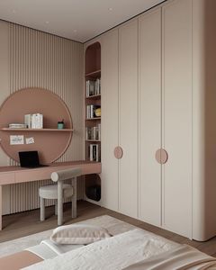 <span class=keywords><strong>Armadio</strong></span> Moderno Personalizzato per Camera da Letto di Ragazze con Scrivania Integrata, Guardaroba Modulare in Legno Rosa per Arredamento <span class=keywords><strong>Cameretta</strong></span> - Product Image 5