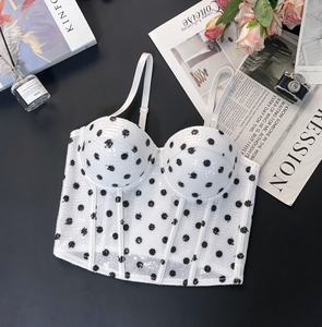 Corsé de malla con lentejuelas y lunares para mujer al por mayor, con tirantes ajustables y varillas, ideal para fiestas y discotecas, con logotipo personalizado ODM - Product Image 2