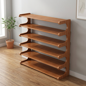Étagère à chaussures en bois moderne à 6 niveaux, montage mural, gain de place, rangement pour salon, meubles de maison, design minimaliste - Product Image 3