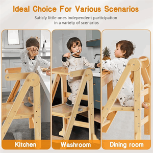 Taburete de <span class=keywords><strong>Cocina</strong></span> Plegable y Ajustable para Niños Pequeños, Torre de Aprendizaje de Madera para Niños, Taburete con Escalones - Product Image 6