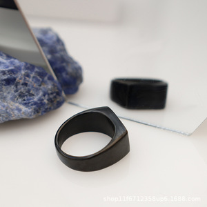 Geometric <b>Ring</b> Black Unisex <b>Titanium</b> Steel Minimalist Jewelry Gift - Product Image 3