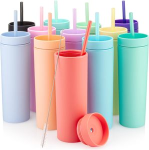 16Oz Skinny Tumbler Acrylic Matte Plastic Bulk Tumbler <b>with</b> <b>Straw</b> and Lid Eco-Friendly <b>Water</b> <b>Bottles</b> - Product Image 1