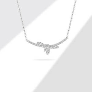 Collier chaîne en argent sterling 925 avec pendentif en zircone cubique blanche de haute qualité SPJ, nœud papillon souriant - Product Image 6