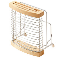 Support à couteaux ventilé en métal avec plateau en bois de chêne pour rangement de couverts et planches à découper