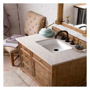High End Luxury Vintage Solid Wood <b>Bathroom</b> Cabinet Waterproof Walnut <b>Bathroom</b> <b>Vanity</b> With White Rock Slab Countertop - Product Image 4
