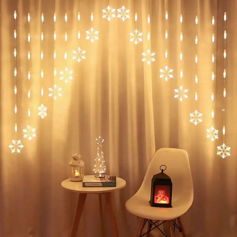 Luces de Navidad LED con forma de copo de nieve decoradas para uso en interiores y exteriores de 2,5 metros para decoraciones navideñas