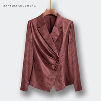 Blazer de luxe OEM&ODM en satin jacquard floral, style chinois, col à revers, simple boutonnage, taille ajustée, pour femme, décontracté et élégant pour le bureau
